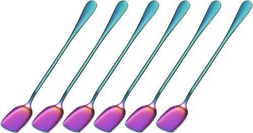 uxcell Juego de 6 cucharas de helado de acero inoxidable, cucharas de yogur de 7.5 pulgadas, cucharas de postre, cucharas de pastel para el hogar,