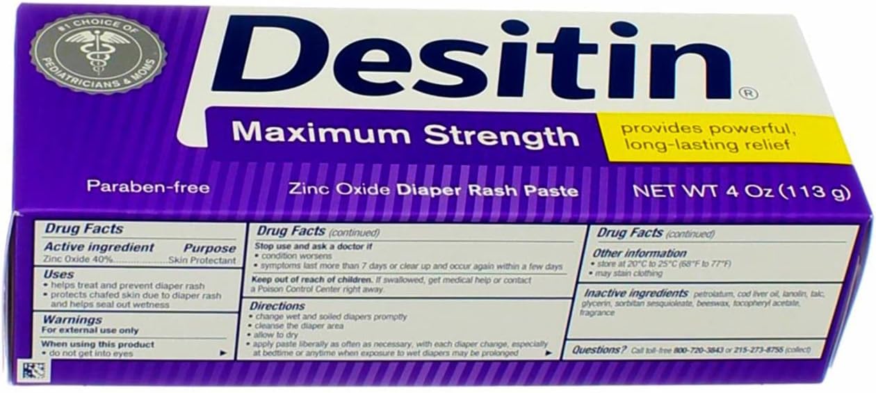 DESITIN Maximum Strength Diaper Rash Paste 4 oz (Pack of 6)