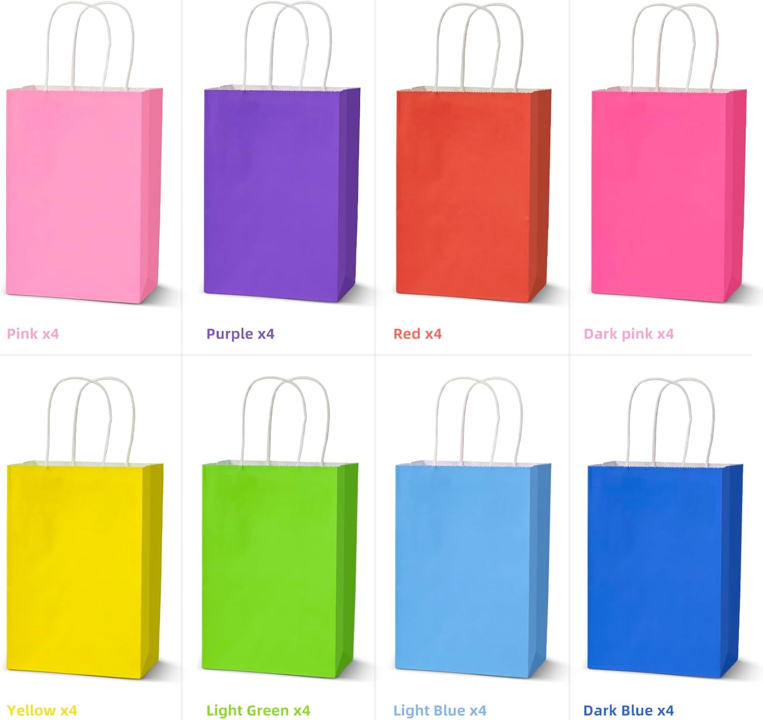 Klean & Conwenice 32Pcs Paper Gift Bags with Handles 8 colors, Party Favor Bags,Rainbow Goodie Bags For Christmas Halloween Kids Birthday Party Baby Shower Party Supplies(Small 8'') - Image 2