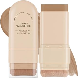Foundation Stick, 2 in 1 Dual-Ended Concealer Contour Stick with Brush | Long-Lasting Full Coverage for Face Makeup