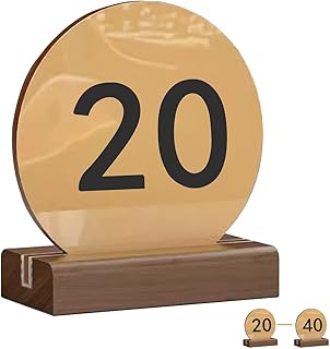 LSMKKA Wood & Acrylic Table Number Stands, 1-20 40-60 80-100 Modern Palce Cards Sign Holders/Tabletop Identifiers Tags Racks for Wedding Hall Showroom Dining Tables (Color : 20-40, Size : 10cm x 12cm