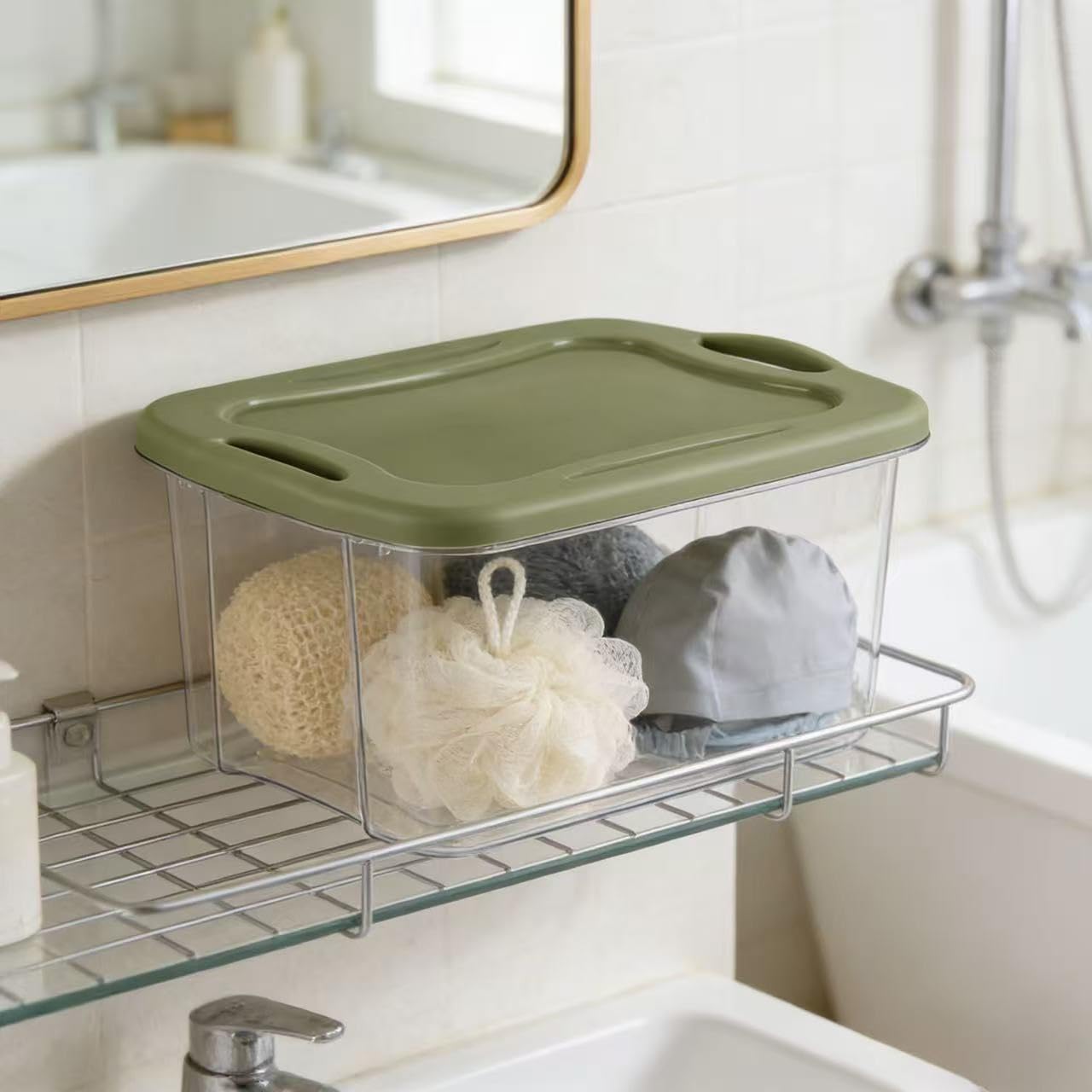 40 Quart Clear Plastic Storage Container with Full-Grip Handles, Green，2-pack
