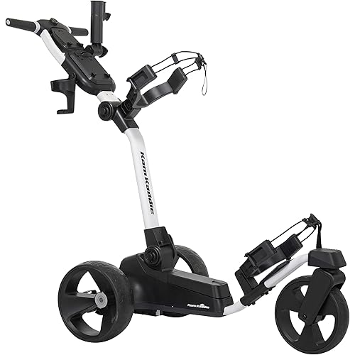 Kam Kaddie V1 Electric Golf Cart - Remote Controlled 3-Wheel Electric Push Cart with Gyroscopic Front Wheel - Lightweight and Easy-Fold Design with Umbrella Holder and Cellphone Compartment