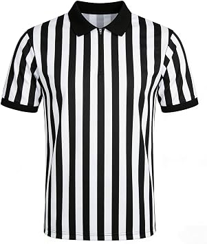 Mens Referee Shirt Women Official Football Basketball Zipper Ref Jersey for Halloween Costume Umpire Waitress Uniform