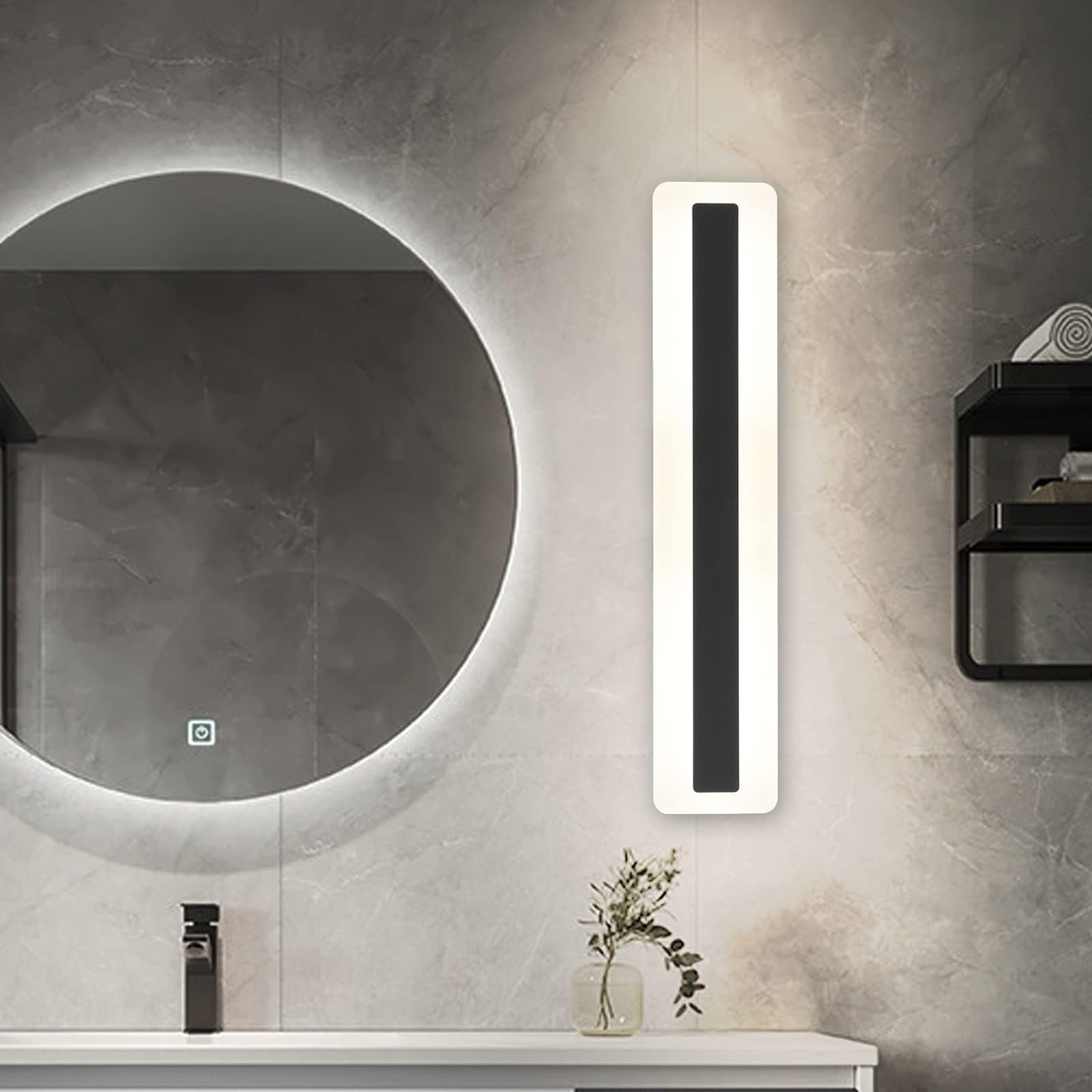 Bathroom Vanity Light Brushed Black Square Led 24 inch 20W Daylight 4000K Modern White Acrylic Wall Bar Lighting Fixtures Over Mirror