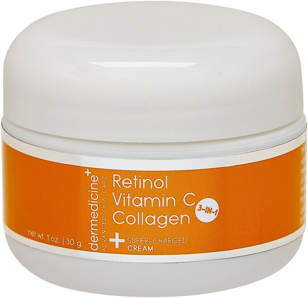 Vitamin C + Retinol + Collagen | Super Charged Anti-Aging Cream for Face | Pharmaceutical Grade Quality | Helps Smooth & Plump Fine Lines & Wrinkles & Brightens for Younger Skin (1 oz)