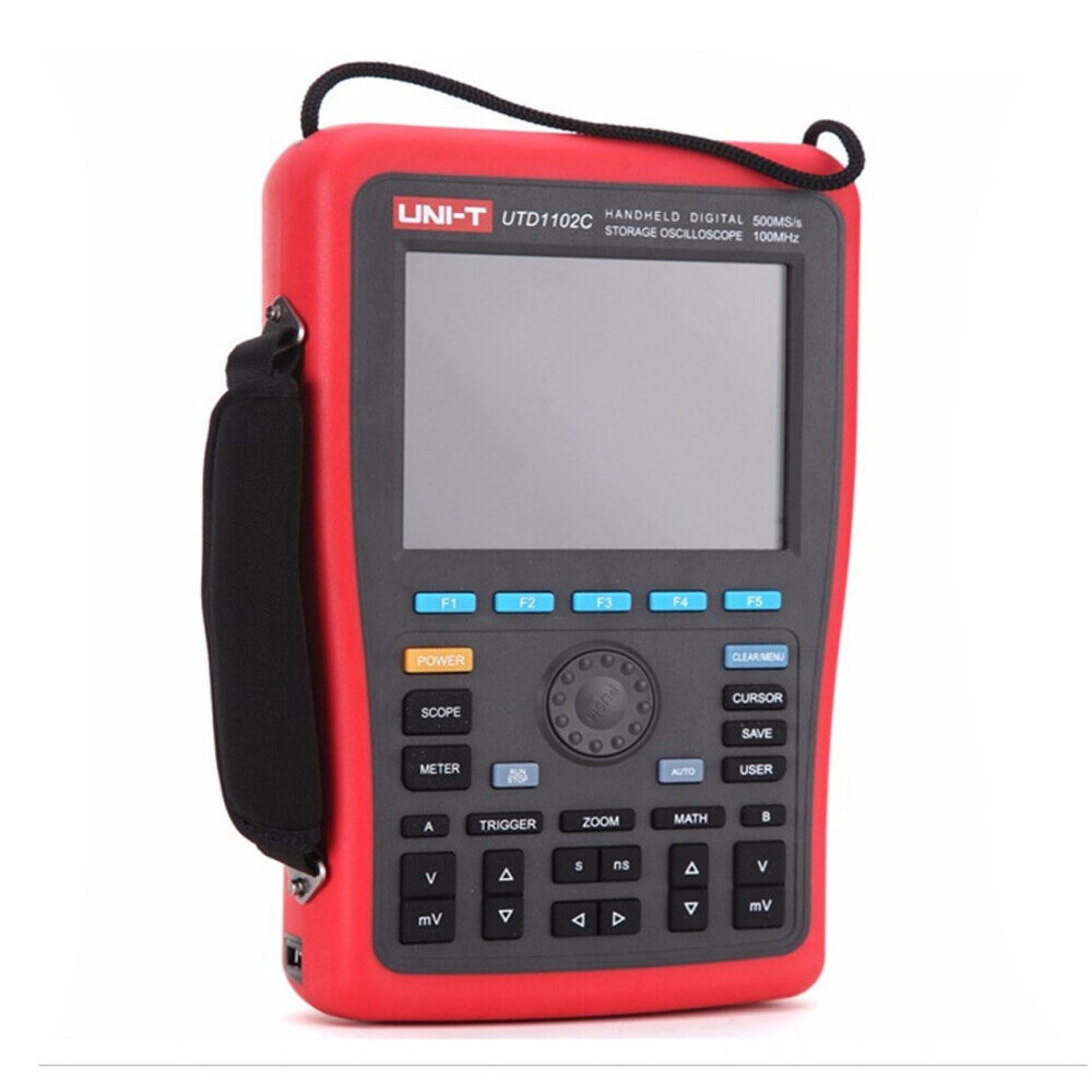 UNI-T UTD1102C Osciloscopio digital de mano con 2 canales 100 MHz, 500 Msa/s, medición de resistencia de corriente de tensión, contador de 5 pantallas, pantalla LCD TFL de 5,7 pulgadas, 2 en 1: