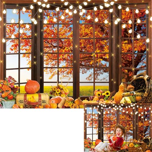 Fall Window Maple Backdrop 7x5FT Fall Autumn Window Background Autumn Season Landscape Holiday Party Photo Studio Portrait Shoot Supplies