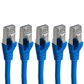 S/FTP Cat 6A Shielded Patch Cord with Boot, 3ft, Blue High-Performance Ethernet Cable for Secure Networking 5 Pack, Blue, 1 ft
