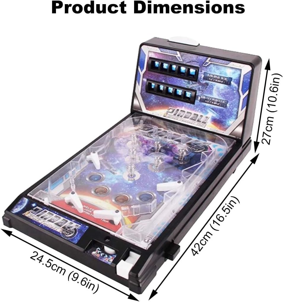 Electronic Tabletop Pinball Machine, Retro Arcade Machine for Children and Family, Pinball Ball Shooting Game with Light and Scorekeeper, Puzzle Games