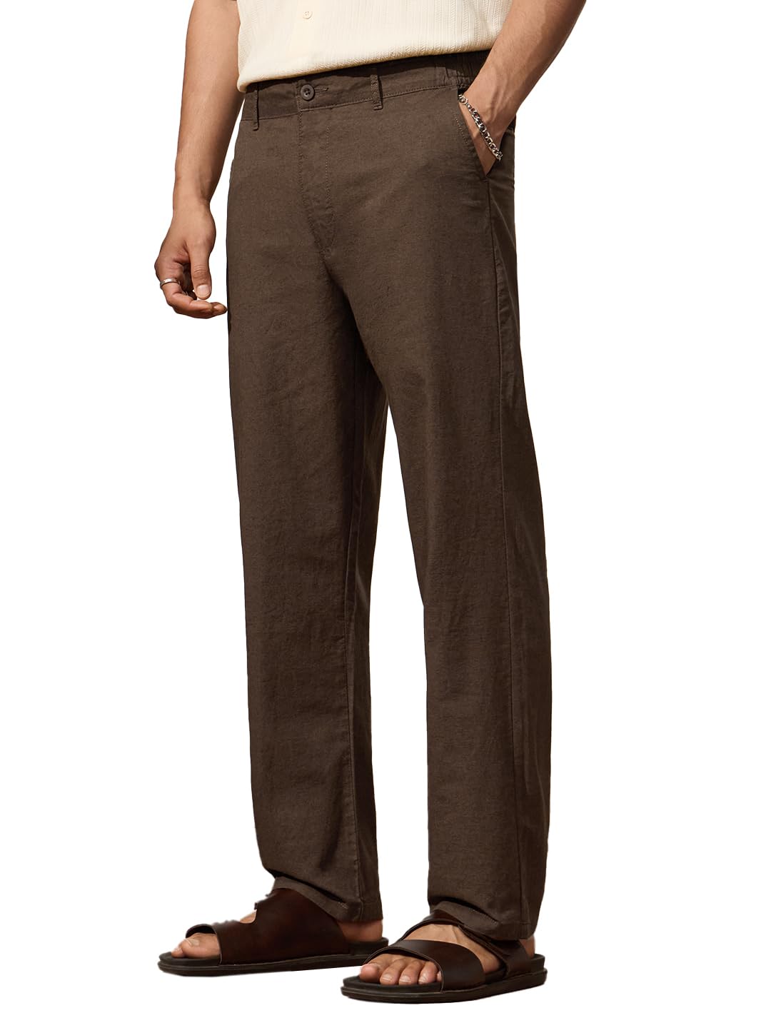 the souled store Linen Pants: Mens and Boys Butttoned Waist Solid Easy to Style Everday Office Wear Comfortable Lightweight Straight Fit Casual Cotton Linen Pants-picture-24