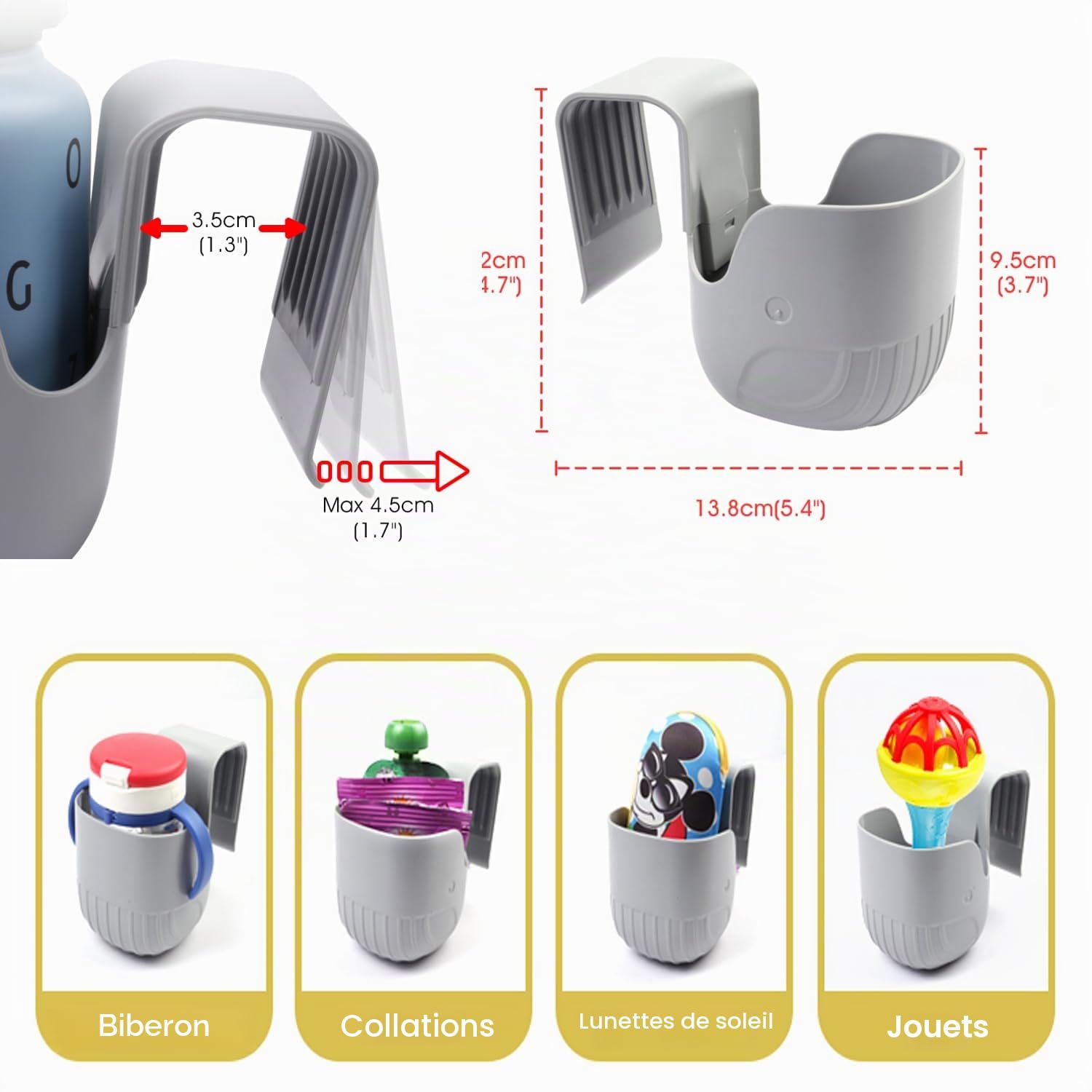 Porte-gobelet convertible pour siège auto compatible avec la plupart des modèles Gris