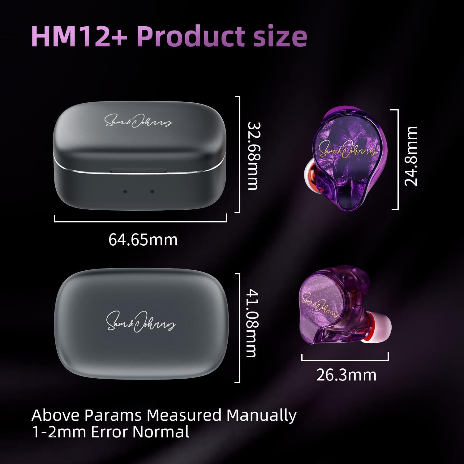 Sam&Johnny HM12+ True Wireless Earbuds, Hi-Fi Triple Driver, IPX6 Waterproof, 30H Battery, Dual Device Connection, 5.8g Lightweight (Purple)