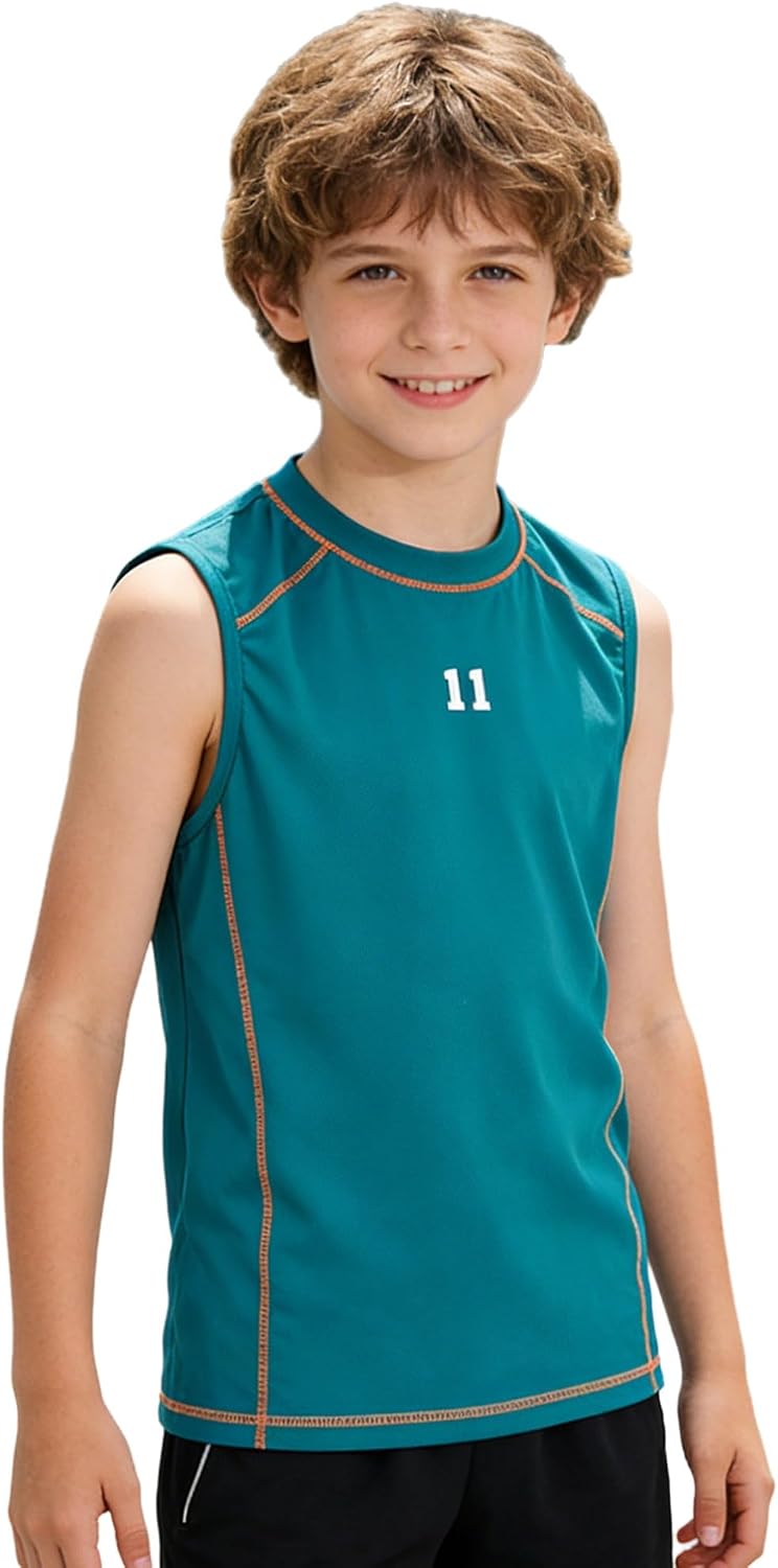 YiZYiF Kids Compression Tank Top Football Tees Sleeveless Soccer Jersey Quick Dry Basketball Vest for Training
