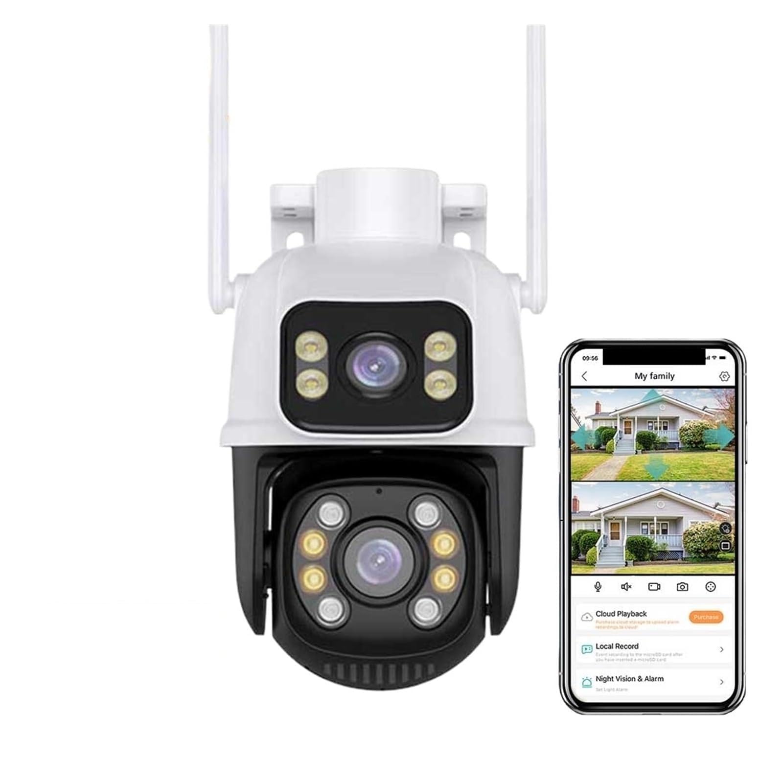 Caméra de sécurité, 8MP PTZ caméra extérieure Vision Nocturne Double écran détection Humaine 4MP Protection de sécurité CCTV Surveillance IP(4MP with 64G Card)