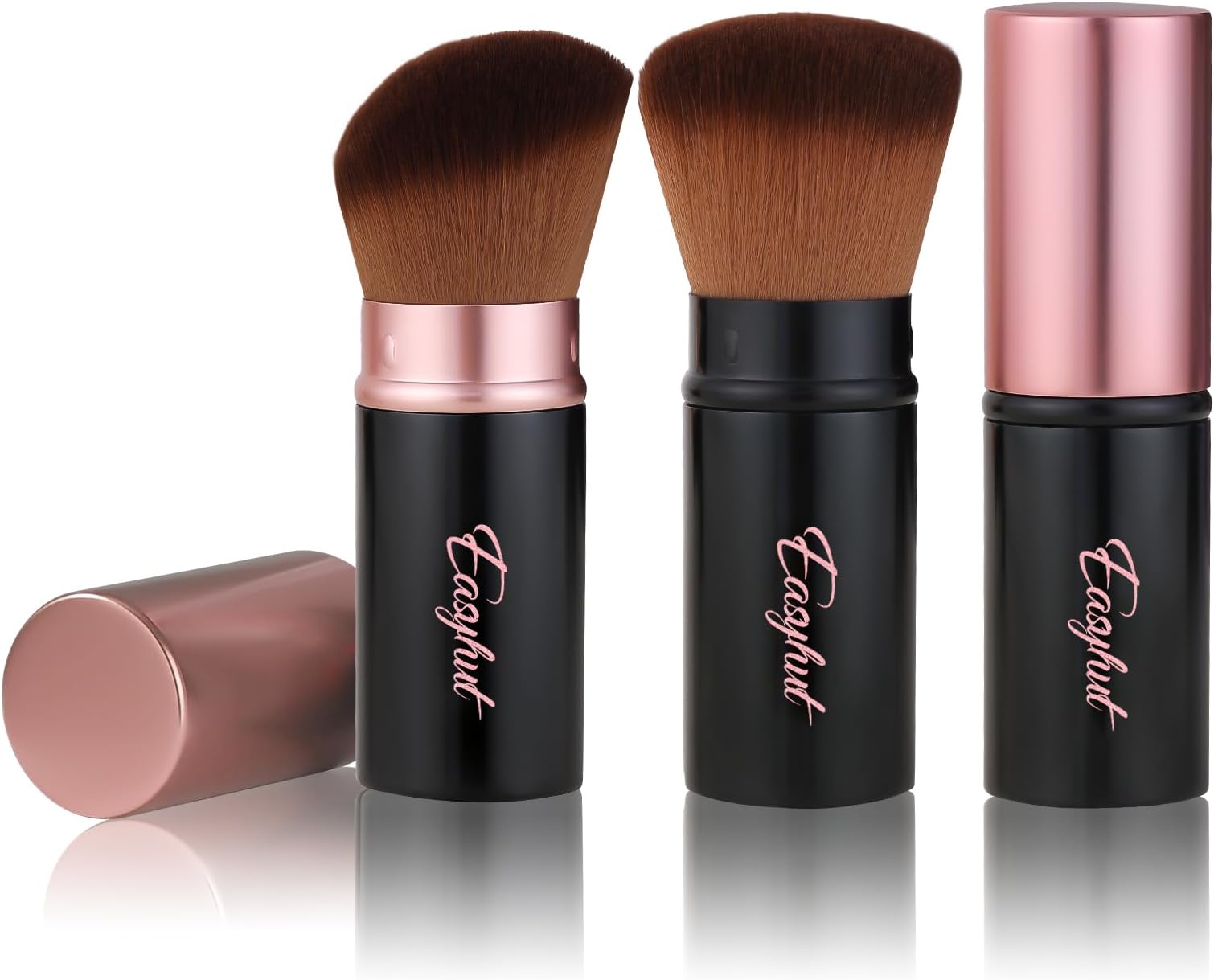 Retractable Kabuki Makeup Brushes 2 Pcs Blush Brushes Set Portable Powder Brushes with Flat and Angled Top for Liquid Cream Girls Cosmetics Travel, Large/1.18inch, Rose Gold