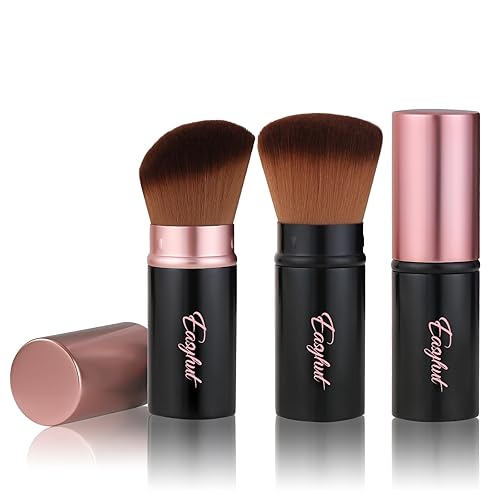 Brochas de maquillaje retráctiles Kabuki, juego de 2 brochas para rubor, pinceles portátiles para polvo con parte superior plana y en ángulo para