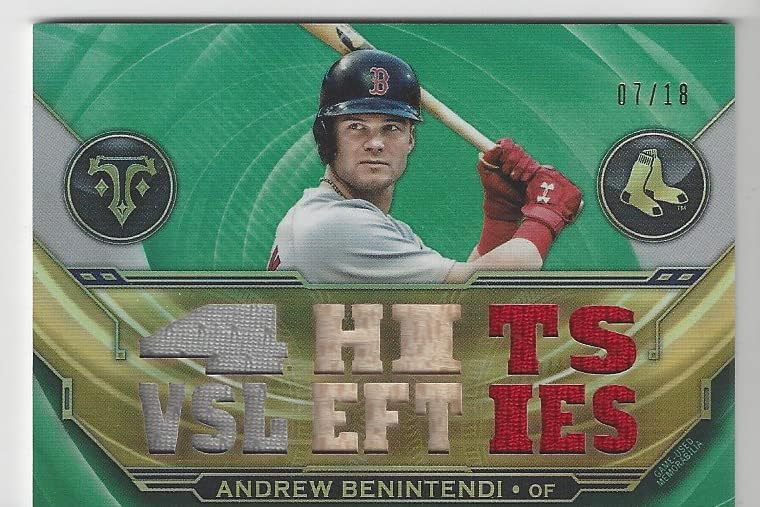 Andrew Benintendi Serial Numbered Green Parallel #24/36 4 Hits vs. Lefties Triple Cut Lettered Relic Game Used Memorabilia Collectible Baseball Card - 2019 Topps Triple Threads Collectible Baseball Card #TTR-AB2 (Red Sox) Free Shipping