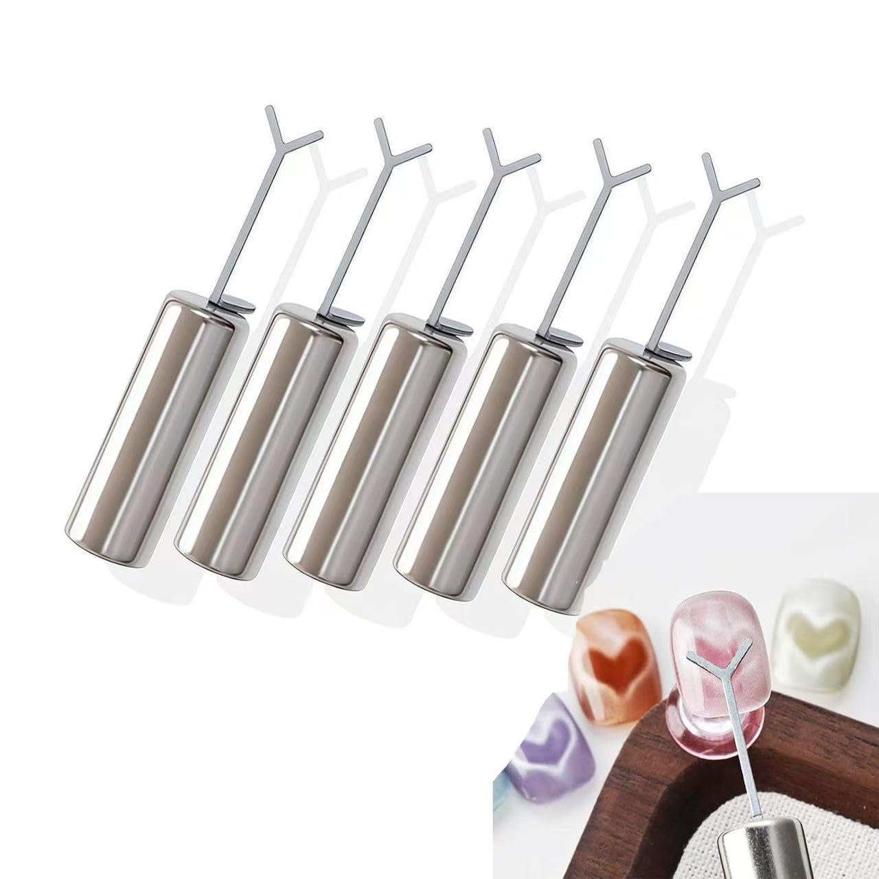 Cat Eye Magnets for Nails Heart Magnets for Cat Eye Gel Polished Nail Tools for Nail Salon or Home 5 Pieces with DIY Rodent Tools with Y Shaped Guide Bars