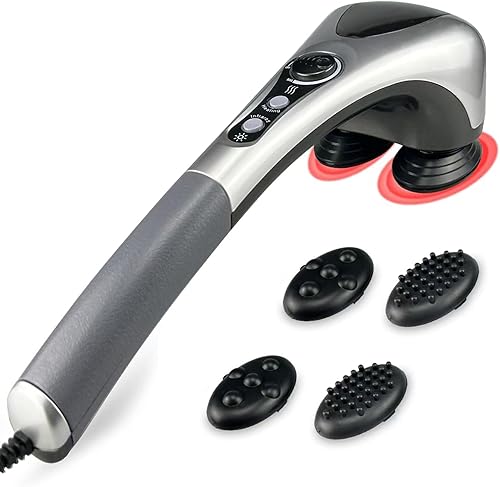 Masajeador eléctrico de doble cabeza con martillo pesado, masaje de mano para cuello y espalda, calentable, para aliviar el dolor de tejido