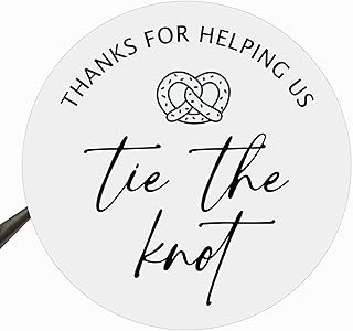 120 x Thanks for Helping Us Tie The Knot Stickers – Round White Matte Wedding Favor Labels – Pretzel Snack Bag and Dessert Stickers – Reception Gift Tags for Guests – 1.6 Inch