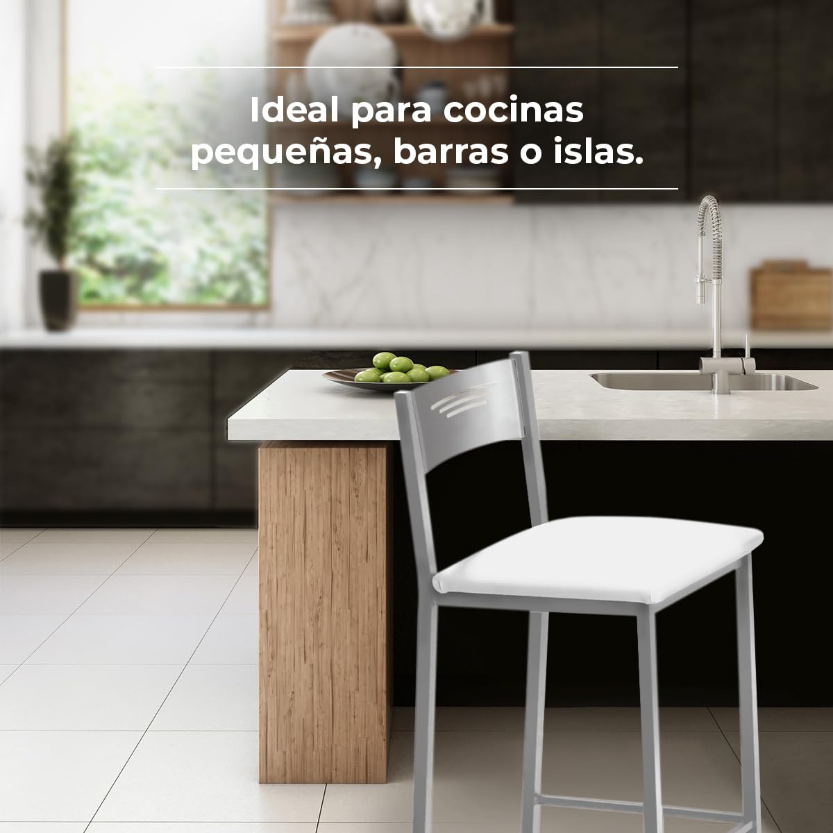 ASTIMESA Dos Taburetes Alto de Cocina 60 cms Polipiel Blanco