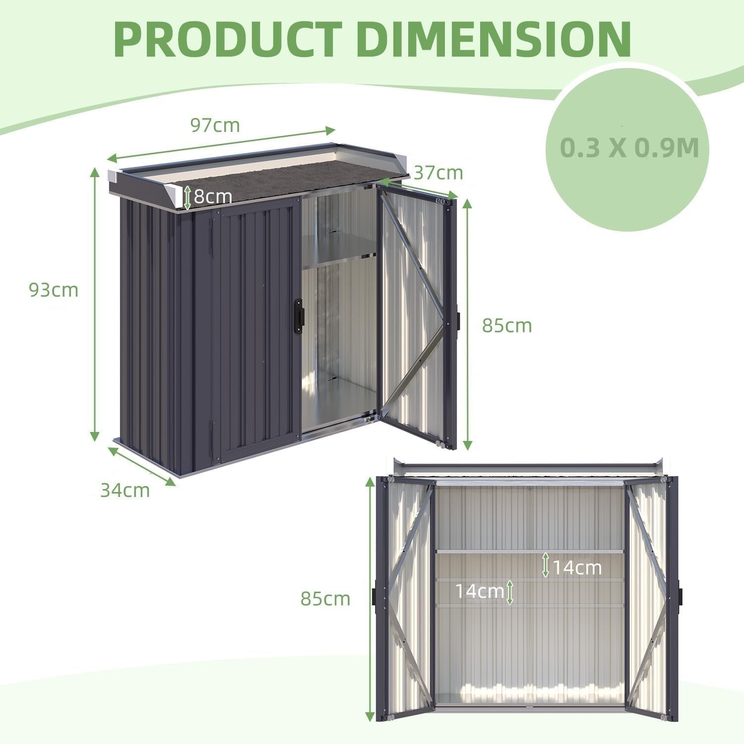 YODOLLA Pflanztisch mit verstellbaren Regalen, 97x34x93cm wetterfester Gartenschrank für den Außenbereich, Metall Gartenaufbewahrung mit Arbeitsplatte, Grau