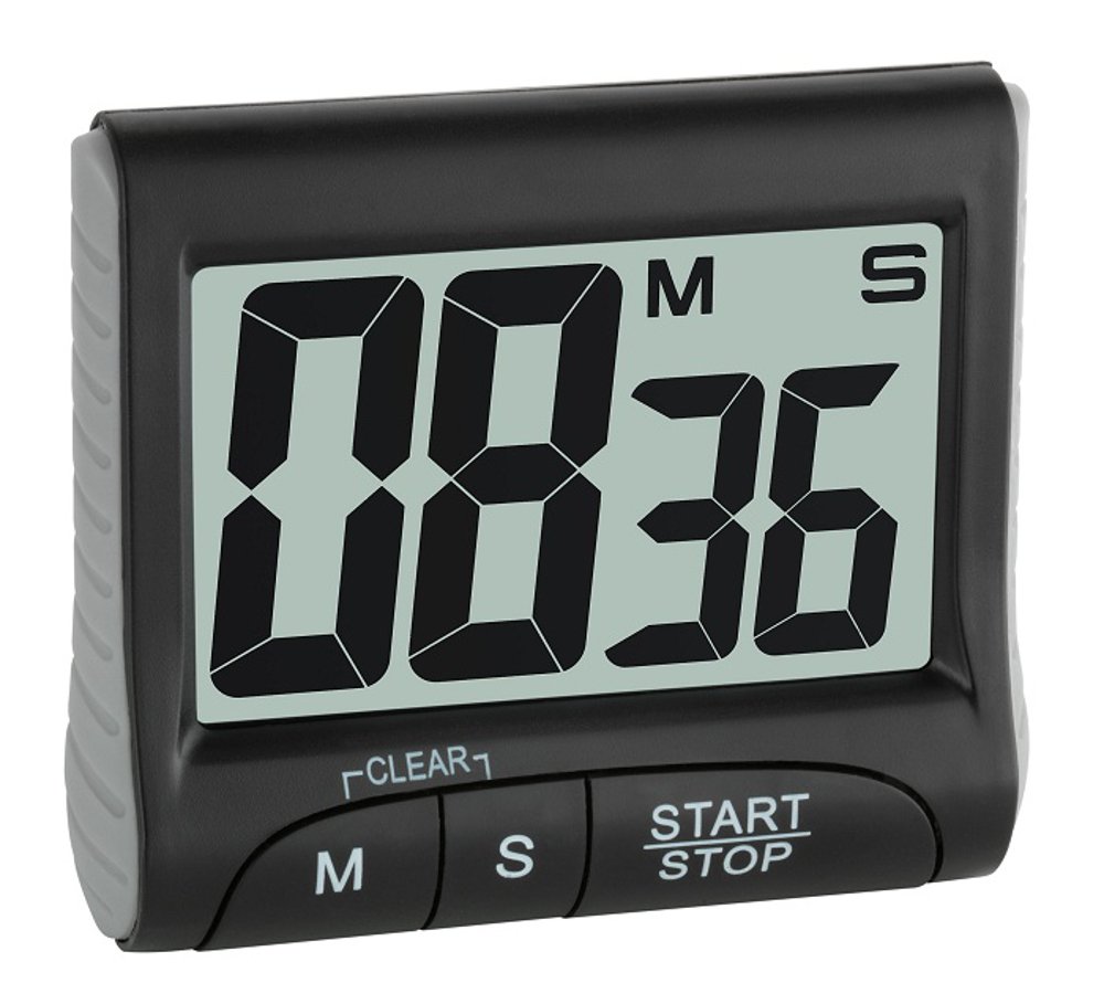 TFA Dostmann Digitaler Timer und Stoppuhr, 38.2021.01, Multifunktionstimer, Countdown-Uhr bis 99min/59s, elektronische Eieruhr, mit Display, Memory-Funktion, große Ziffern, mit Magnet/Ständer, schwarz