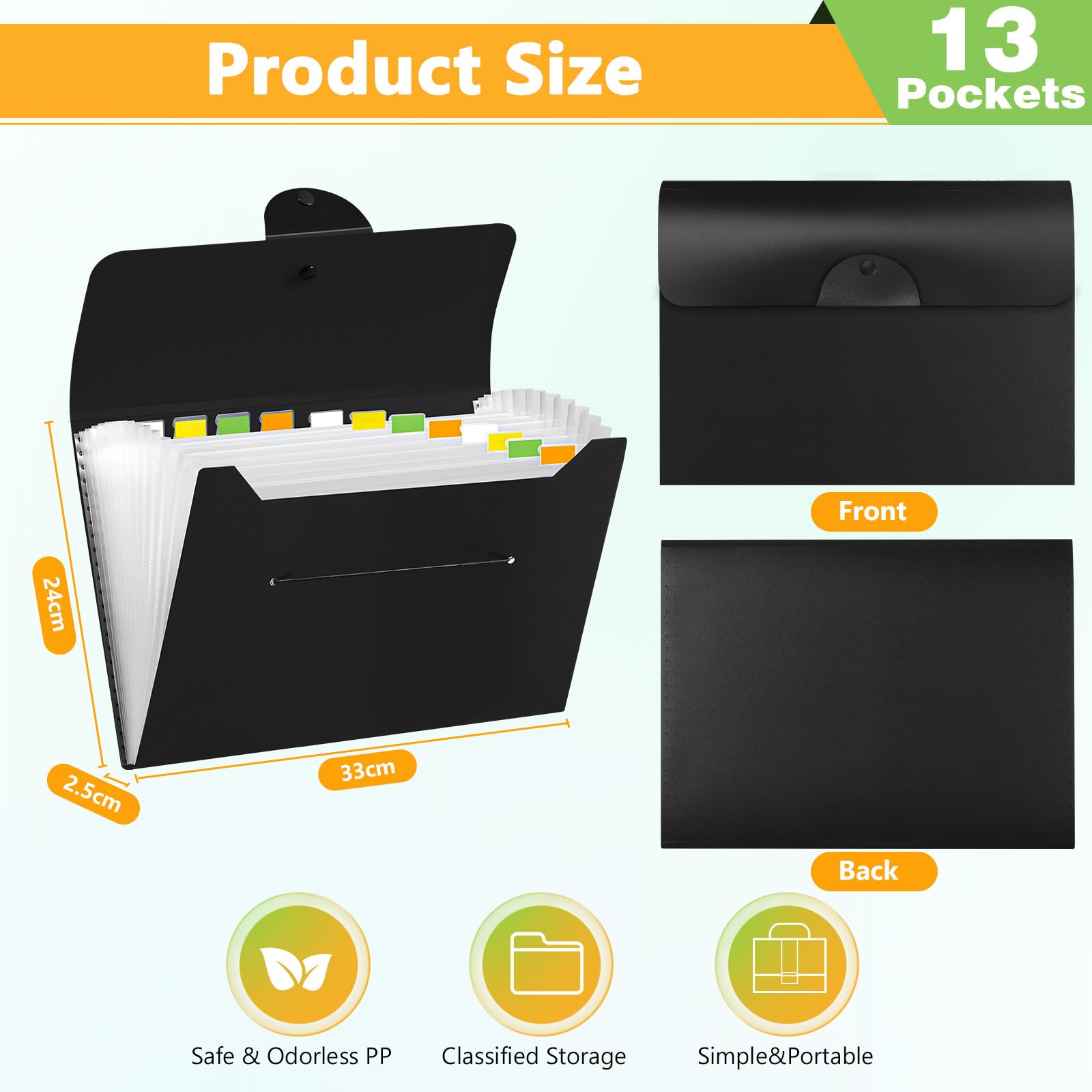 Brencco File Organiser, 13 Pockets Expanding File Folder, Document Organiser, Folders for Paperwork A4 for Home Office, and School - Image 2