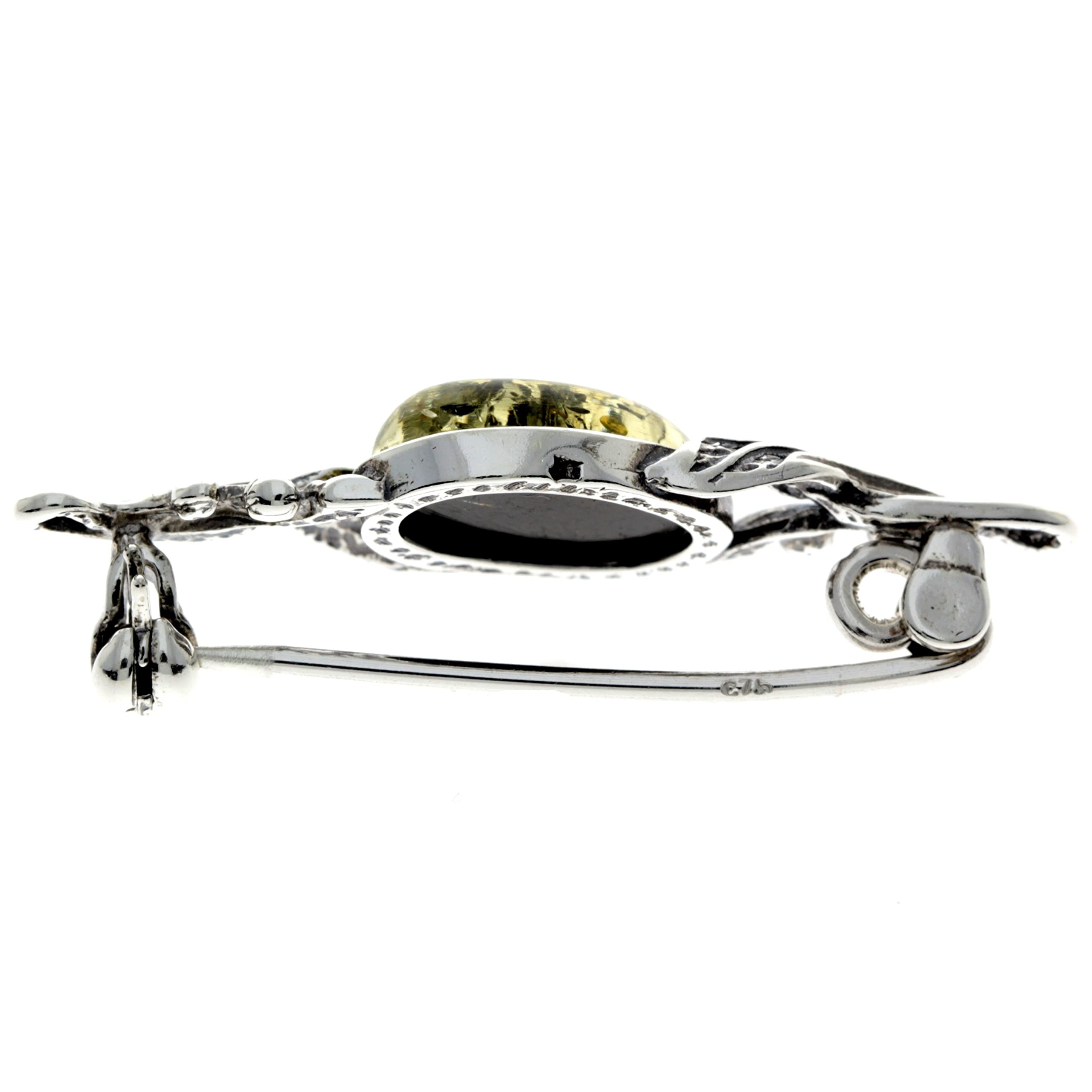 SilverAmber Jewellery - 925 Sterling Silber & echter baltischer Bernstein klassische Brosche 4022