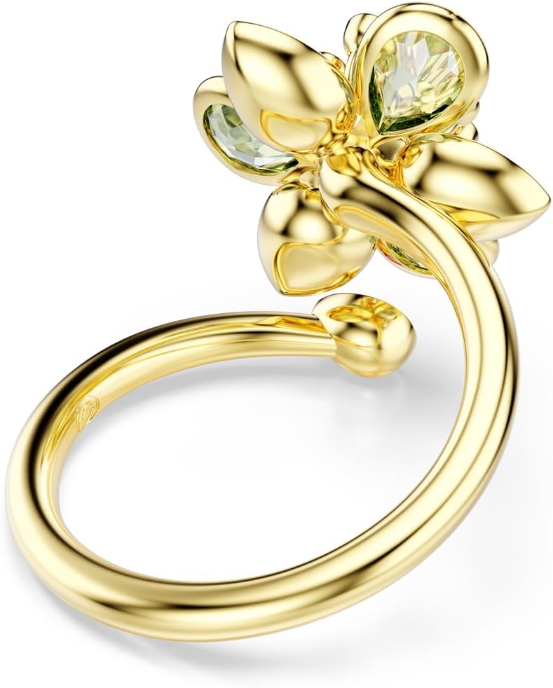 Swarovski Idyllia open ring, Mixed cuts, Flower, Green, Gold-tone finish - Image 4