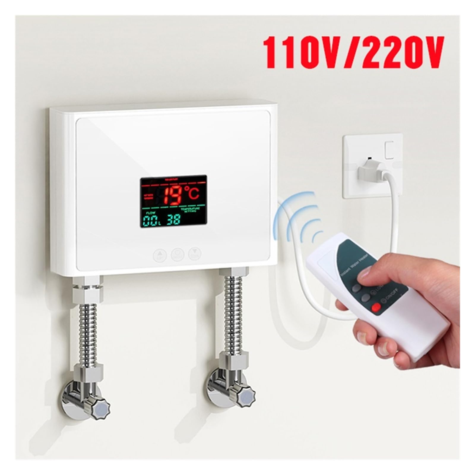 Scaldabagno Elettrico, Scaldabagno Istantaneo Bagno Cucina Scaldabagno Elettrico Montato A Parete Scaldabagno Senza Serbatoio con Telecomando(Black Rose)