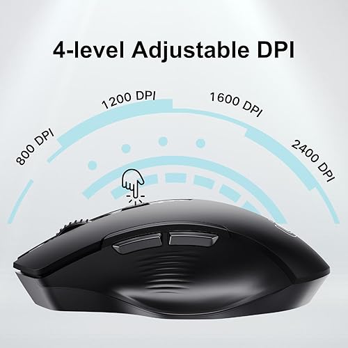 Miniatura 4 de Mouse inalámbrico, recargable de 2.4 GHz (nivel de batería visible), ergonómico para computadora, 4 niveles DPI, mouse inalámbrico para computadora