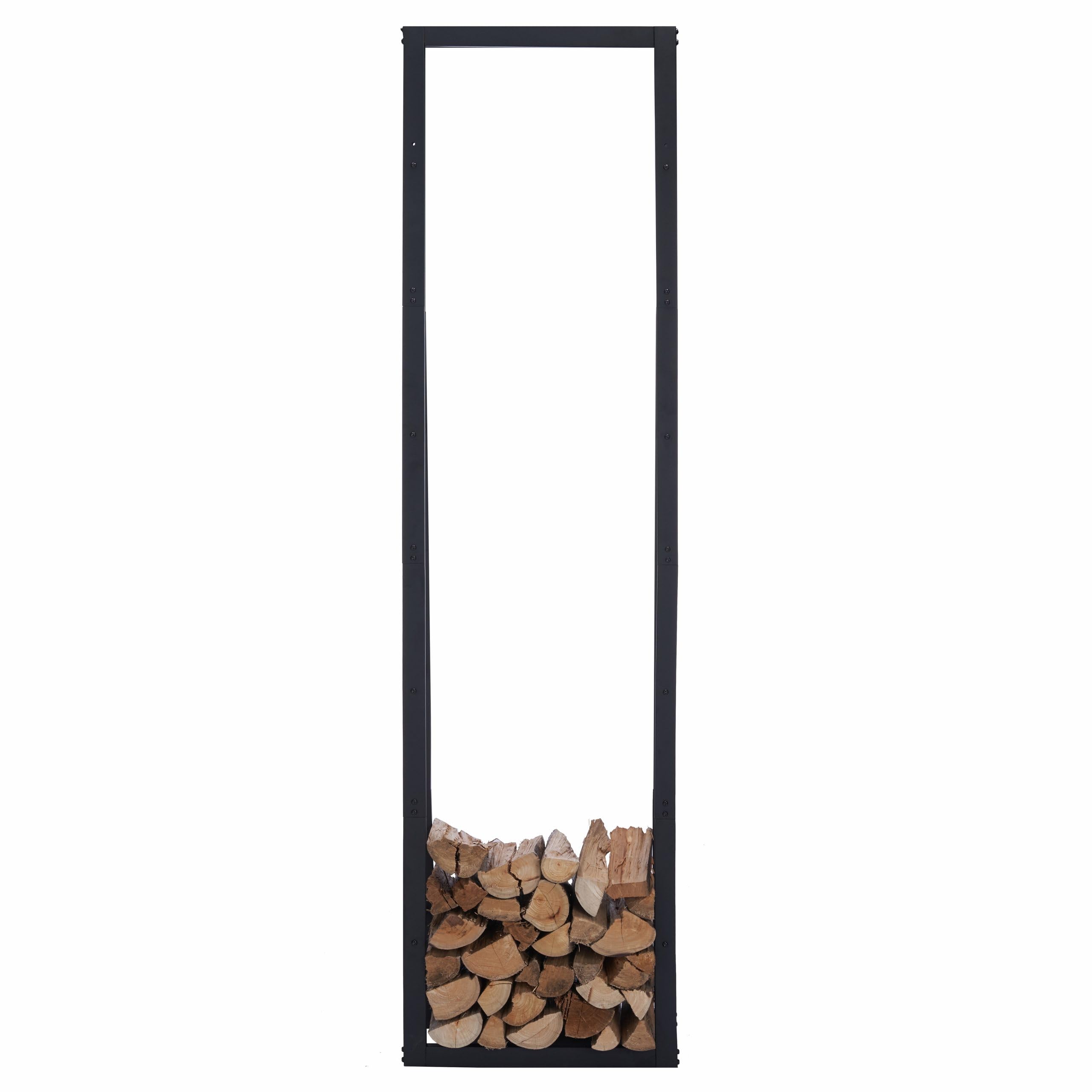 Kaminholzregal + Tragetasche - Innen & Außen - Feuerholzregal - Kaminholzständer - Brennholzregal - Schwarz - Metall (50x25x196cm)