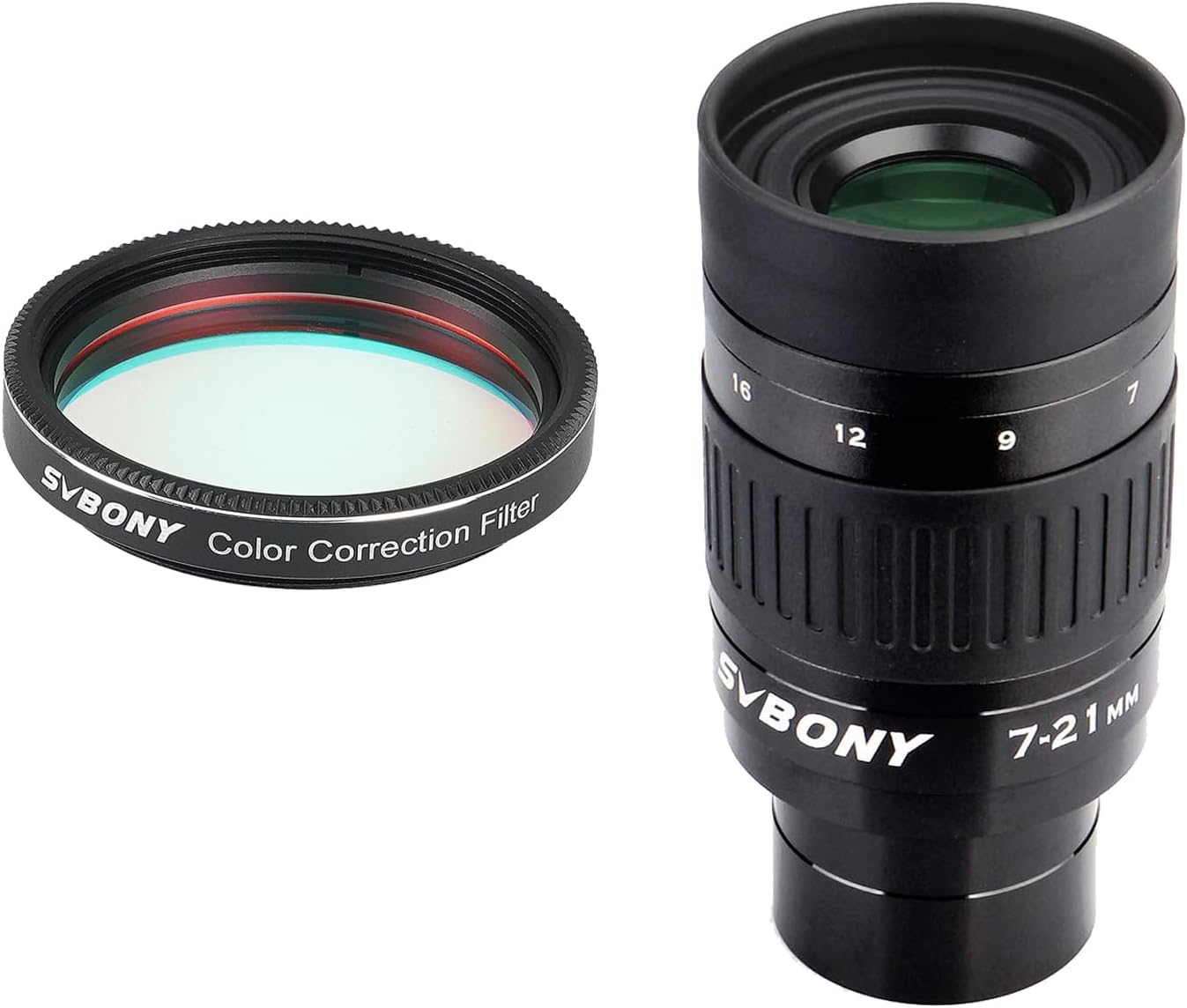 SVBONY SV135 Zoom Eyepiece, Zoom 7 to 21mm 1.25 Inch Telescope Eyepiece Bundle with SV231 1.25'' Color Correction Filter, Correct Edge Chromatic Aberration for Moon Planetary Visual