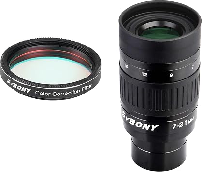 SVBONY SV135 Zoom Eyepiece, Zoom 7 to 21mm 1.25 Inch Telescope Eyepiece Bundle with SV231 1.25 Color Correction Filter, Correct Edge Chromatic Aberration for Moon Planetary Visual