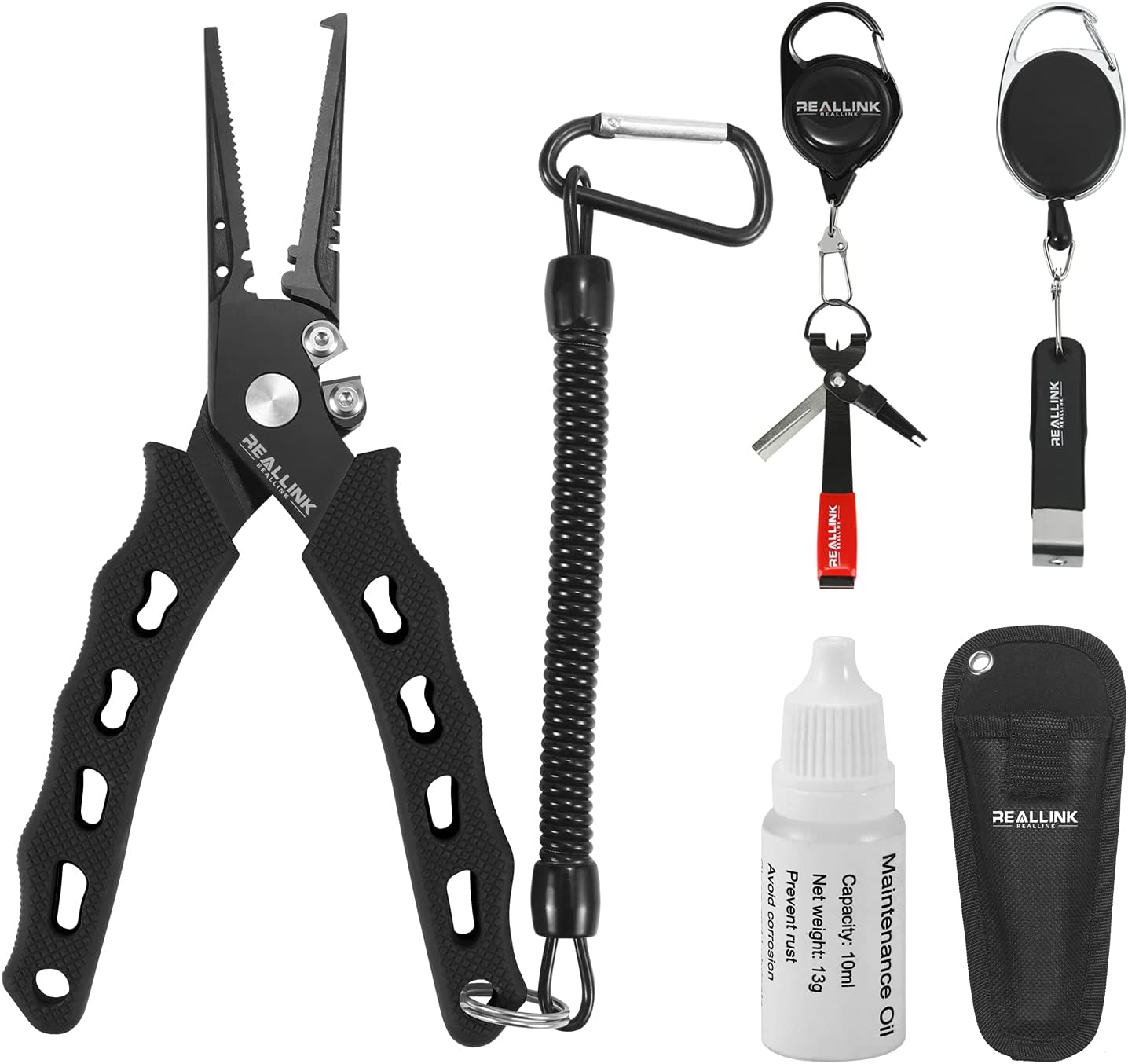 Stainless Steel 7.4" Fishing Pliers Hook Remover Tool Kits and Accessories 8 in 1 Combo, Fishing Quick Nail Knot Tying Tools, Split Ring Forceps and Pliers for Salmon and trout Gears Assortment（Black) : Sports & Outdoors