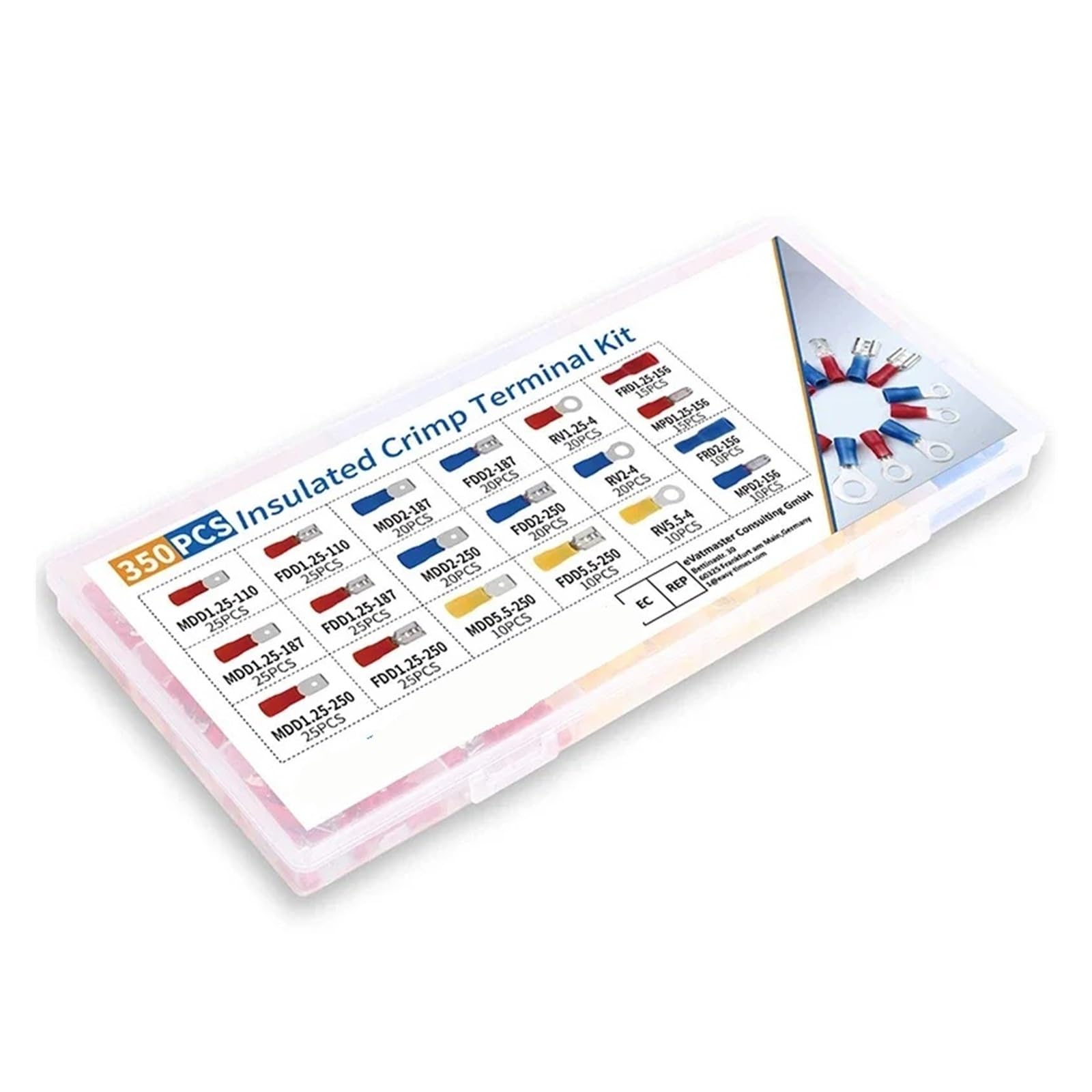 Kit de connecteurs de câbles isolés, 350 pièces, cosses à, cosses à Anneau, cosses roulées, Assortiment de cosses