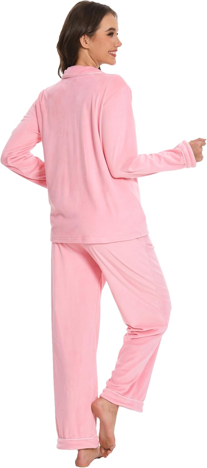 Nutria Womens Fleece Pajamas Set Warm & No Bulky Button Down Long Sleeve Sleepwear Ultra Soft PJs 2 Piece Loungewear D09 - Image 6