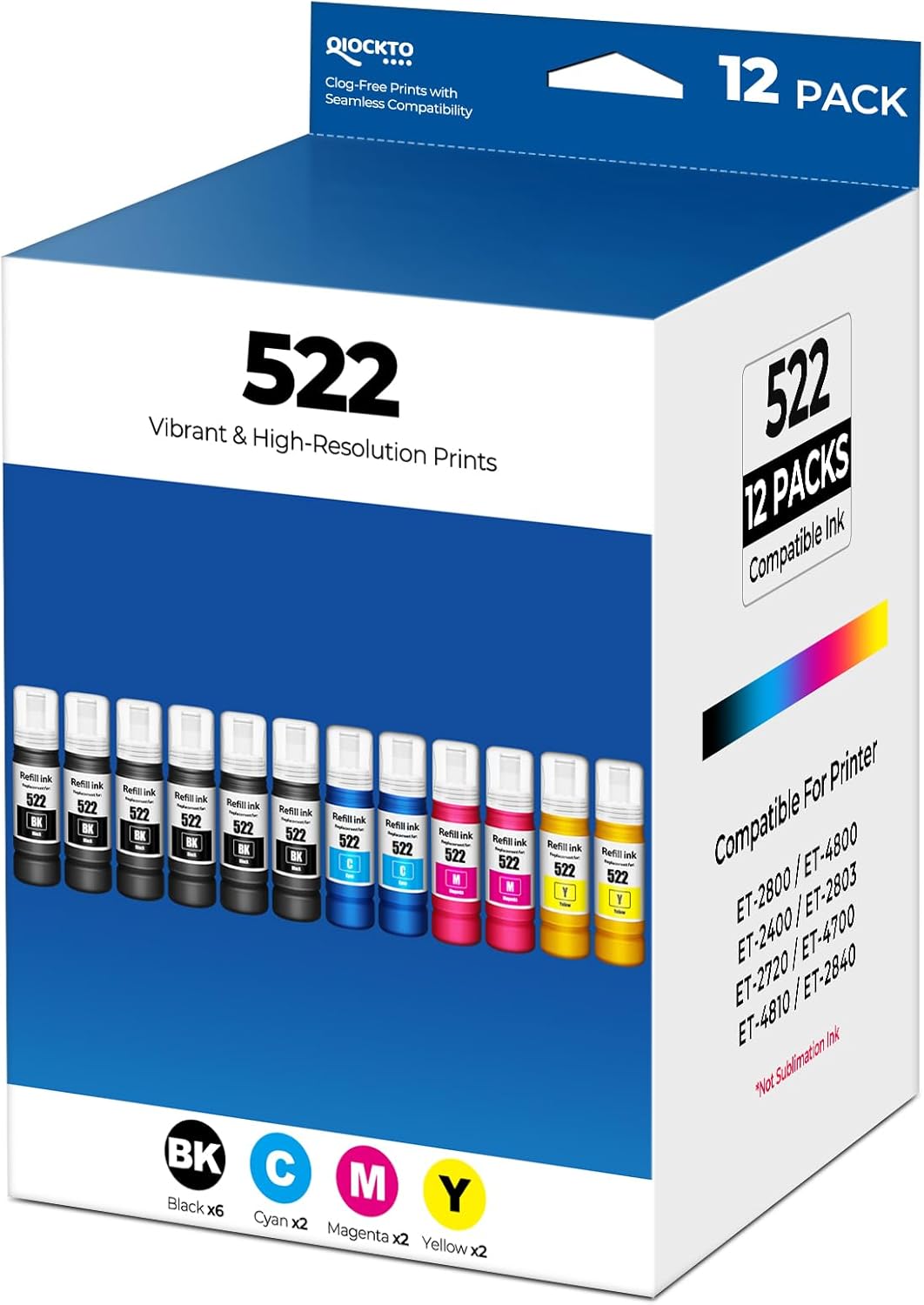 522 Ink Refill Bottles Replacement for Eco tank ET-2800 ET-2400 ET-4800 ET-2803 522 Ink Bottles for ET2800 ET2400 ET4800 ET2803 ET-2720 ET-4700 ET-4810 ET-2840 2800 2400 4800 2803 2720 Printer 12 Pack