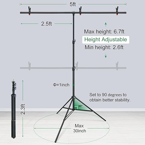 Miniatura 2 de LINCO Lincostore AM207 - Kit de telón de fondo de pantalla verde de 5 x 6.7 pies, soporte de pantalla verde portátil con soporte en forma de T,