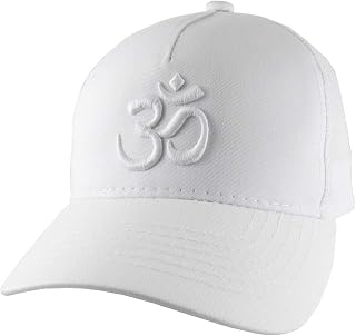 Yoga Om Symbol 3D Puff White Embroidery on an Adjustable White Structured Trucker Style Snap-back Ponytail Baseball Cap