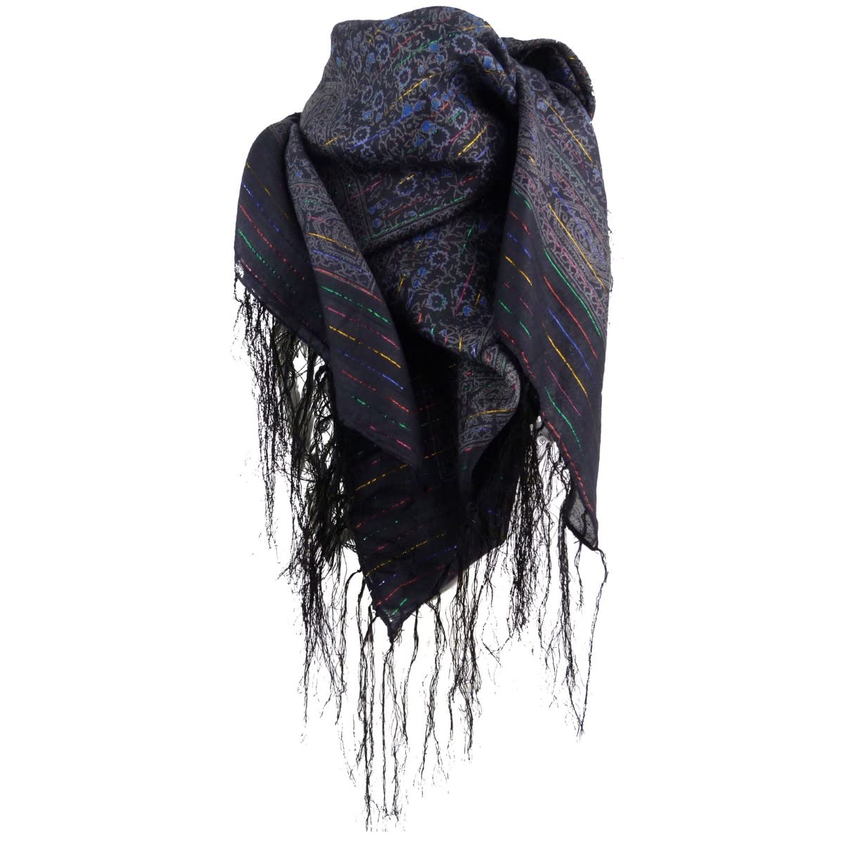 Asita Womens Sparkly Lurex Thread Paisley Tassels Square Scarf