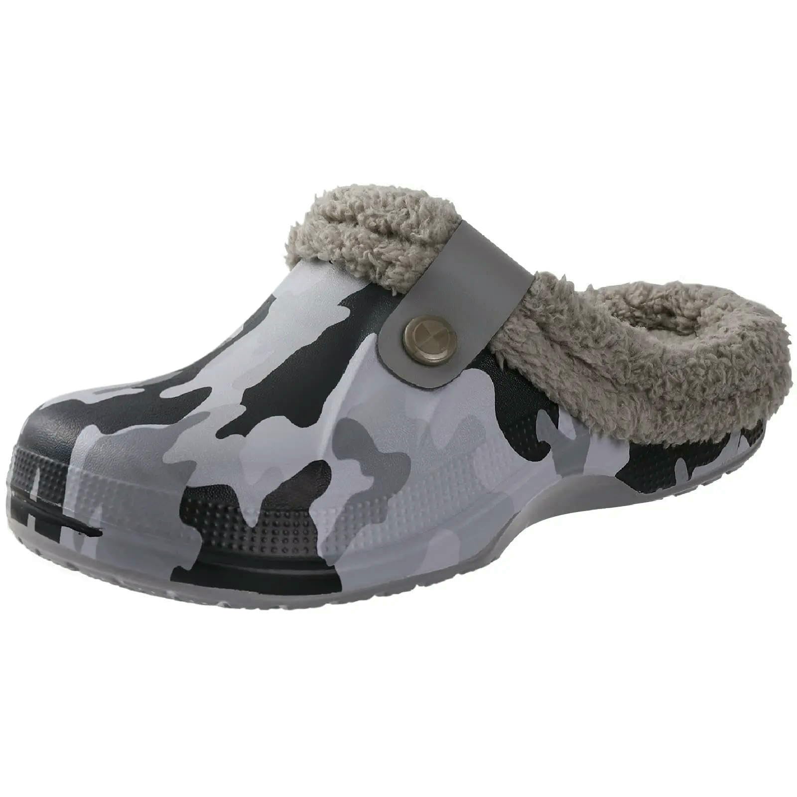 Pantoufles Casual Femmes Chaussures De Jardin Chaudes Hommes Hiver Imperméable en Plein Air Antidérapants Classiques-Noir Blanc-42-43 (10-10,2 Pouces)