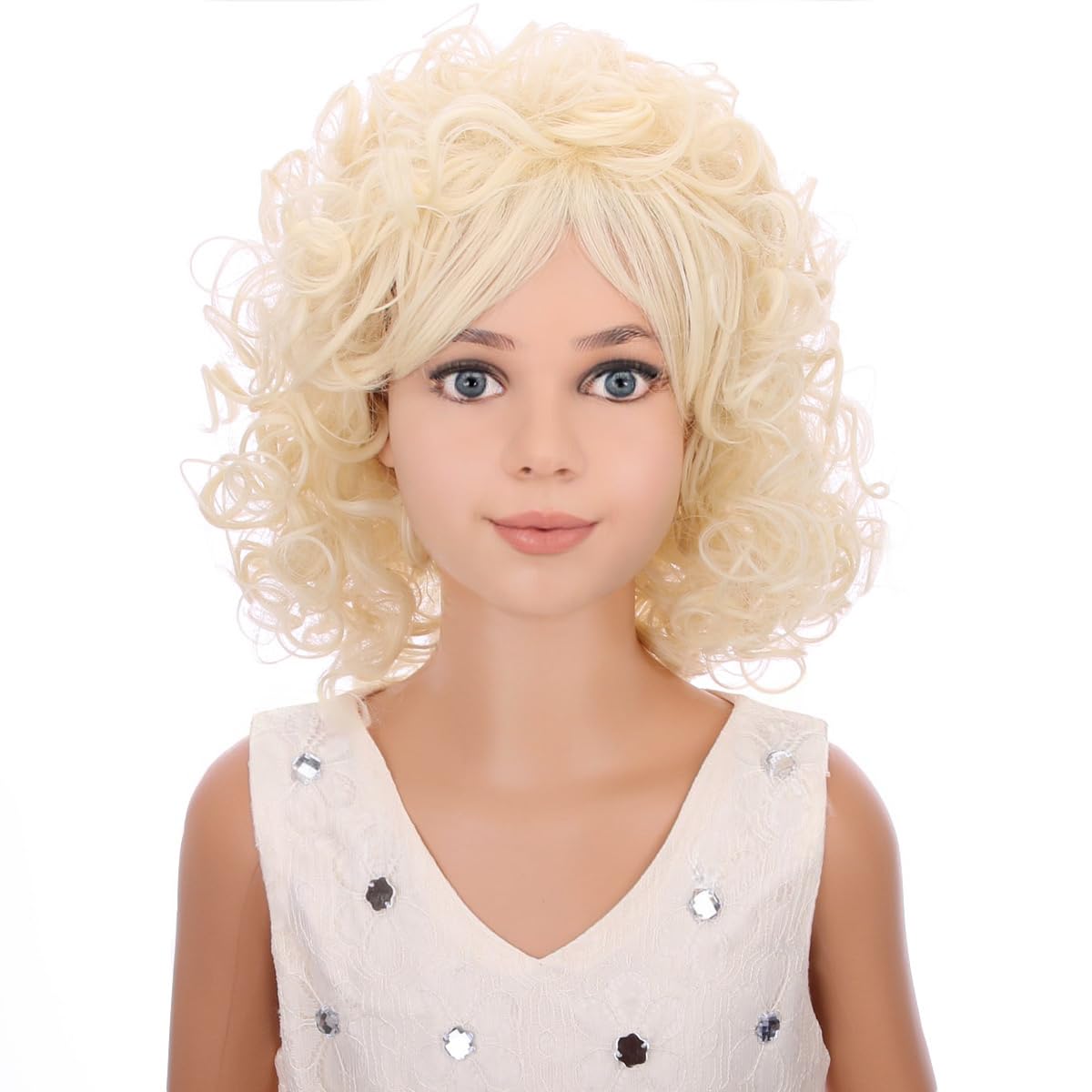 PATTNIUM Long Curly Blonde Wig for Kids Girls Light Blonde Wig Shoulder Length Blonde Synthetic Wig with Wig Cap