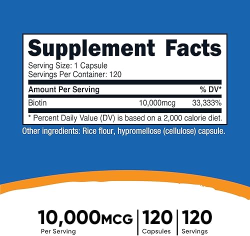 Miniatura 2 de Nutricost Biotina (Vitamina B7) 10,000 mcg (10 mg), 120 cápsulas - Vegano, Sin gluten, Sin OMG