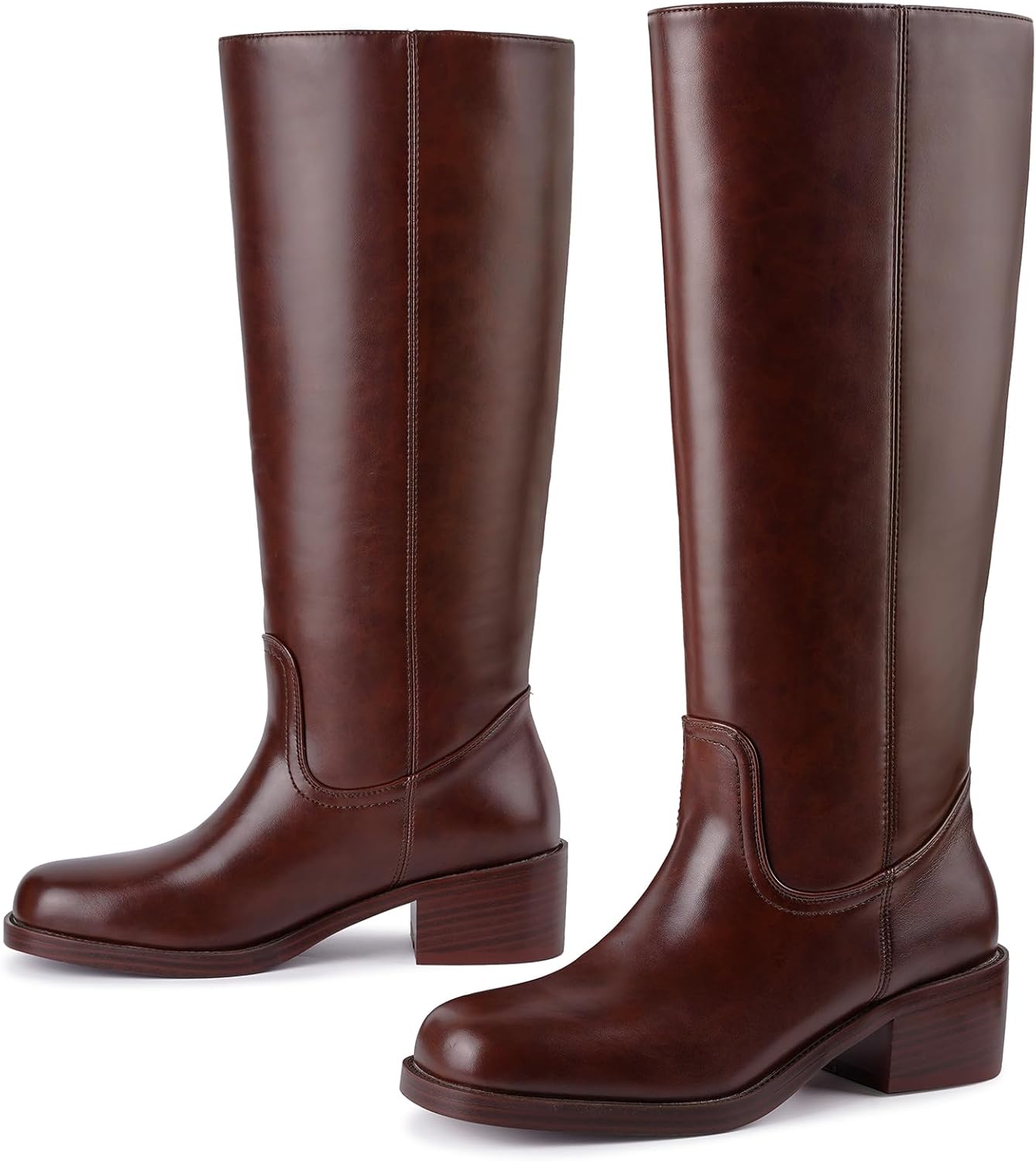 Women's Banana Knee High Boots Square Toe Chunky Block Heel Comfortable Low Heel Pull on Wide Calf Riding Long Boots for Women - Image 6