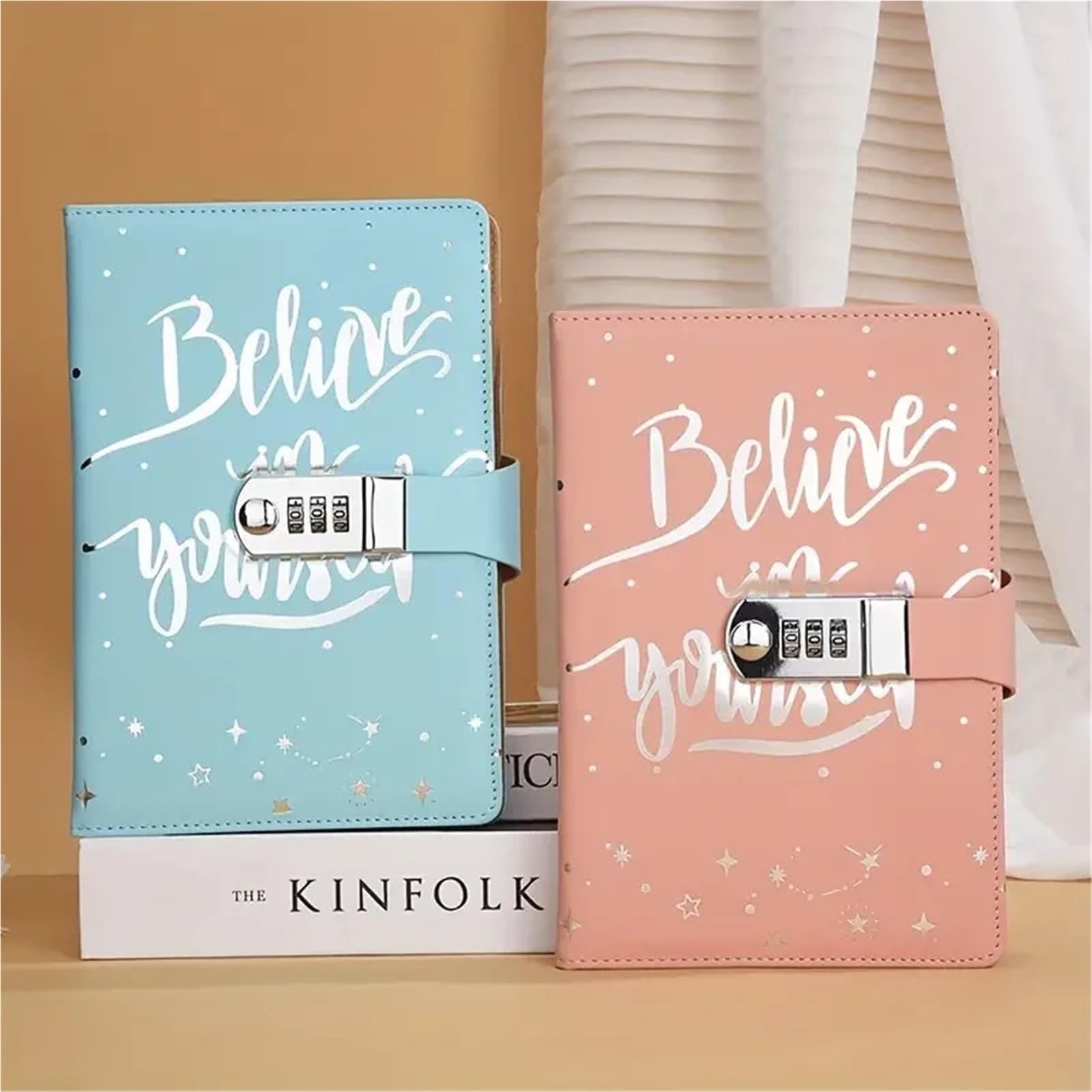 Tagebuch Mit Schloss Leder-Notizbuch, A5, mit Zahlenschloss, Reise-Tagebuch, persönlicher Planer, Agenda, Notizblock, Geschenk for Mädchen und Jungen(Pink)