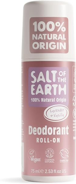 Salt of the Earth - Natural Deodorant Roll On - Lavender & Vanilla - Vegan Formula with Effective Long-Lasting Protection, Made in the UK - Suitable for Women, Men & Kids - 75ml - 1