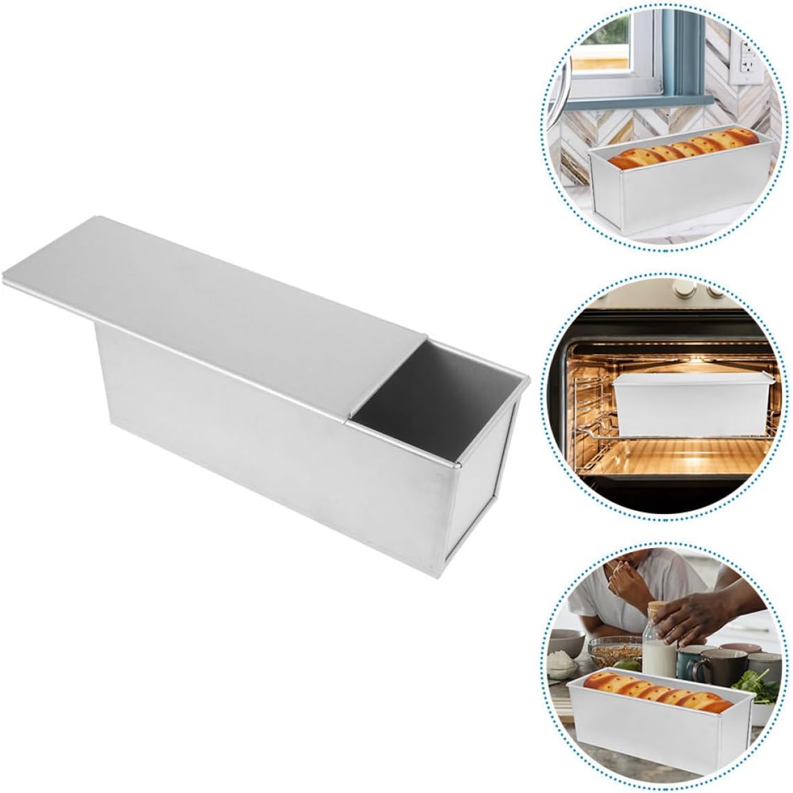 Non-stick Sliding Lid Loaf Pan with Cover 900g Capacity Bread Baking Mold for Toast and Sandwich, Reusable Bakeware for Home Kitchen